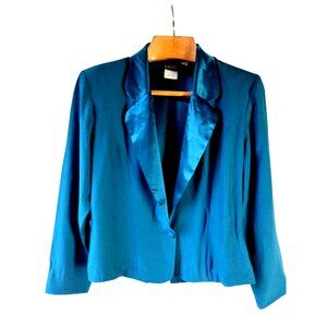 Vintage Wild Rose Womens Satin Button Blazer Size 10 Made In USA Rose 3D Detail